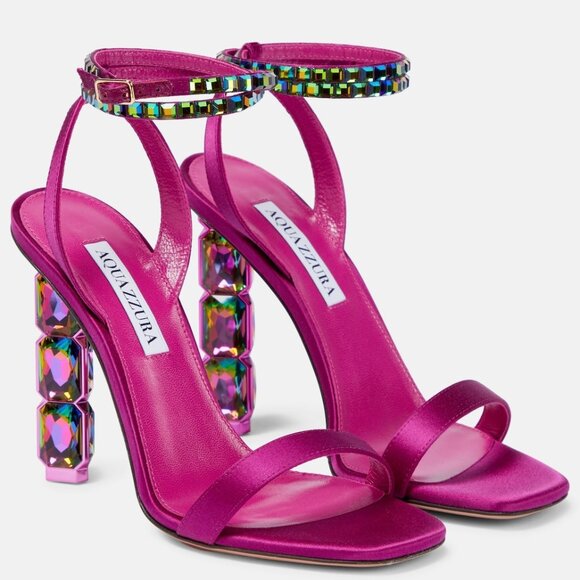 AQUAZZURA Sandals AURA Swarovski Crystals PINK - Sz 36 (US 6) NEW! Made in Italy - Picture 1 of 13